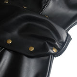 Women Black Faux Leather PU V-neck with Sashes Bodycon Midi Mini Dress Sexy Night Party Puff Long Sleeve Pencil Dresses
