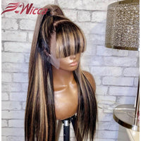 Highlight 1B27 13x4 Lace Front Wig Human Hair Straight With Bangs Baby Hair Pre Plucked Lace Frontal Human Hair Wigs