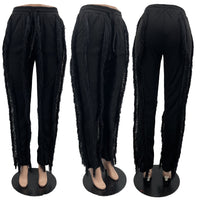 Sexy Tassel Fringe Long Pants Women High Waist Drawstring Trousers - Divine Diva Beauty