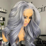 Grey Mixed Blue Wig Body Wave 13X4 Synthetic Lace Frontal Wigs High Temperature Fiber