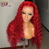 Hot Red Lace Frontal Wig Curly Human Hair Wigs 99J Deep Wave 13x4 Transparent Lace Wig T PART Lace Front Human Hair Pre plucked - Divine Diva Beauty