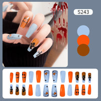 24Pcs Halloween Black Ghost Long Ballet False Nails With Heart Blood Design Halloween Press On Nails Detachable Full Cover Nails