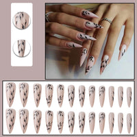 24pcs/Box Detachable Almond False Nails with Moon Star Design French Stiletto Fake Nail Patches Press On Nails Manicure Tips