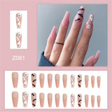 24pcs/Box Pink Ghost Ballerina False Nails with Design French Coffin Fake Nails Press On Nails Detachable Manicure Nail Tips