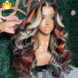 Highlights Orange Blonde Body Wave Wig 13x4 Lace Frontal Human Hair Wigs Transparent PrePlucked 5X5 Lace Closure Wig