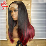 Layered Long Bob Pu Silk Base Lace Closure Wigs 4.5x5.5 Red Color Highlight Human Hair Wigs Burgundy