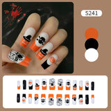 24Pcs Halloween Black Ghost Long Ballet False Nails With Heart Blood Design Halloween Press On Nails Detachable Full Cover Nails