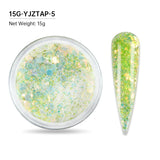 15g Nail Art Acrylic Powder Mixed Mermaid Hexagon Chunky Glitter Sequins For Nail Extended Builder Sculpture Gel Polish Manicure