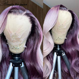 Purple Body Wave Lace Front Human Hair Wigs150Density HD Transparent Lace Frontal Wig Remy Brazilian Hair Pre Plucked