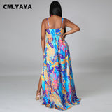 Long Dress Print Sleeveless Strap V-neck Empire Splited Maxi A-line Dress