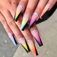 24pc Long Coffin Acrylic Fake Nails Wearable Ballerina Rhinestone Butterfly Glitter Full Cover Nail Tips Press On Nails