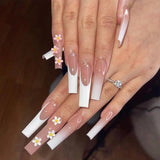 24Pcs Ballet Full Cover Fake Nails Flower Butterfly Design with Rhinestones False Nails Wearable Press on Nails Manicure Tips