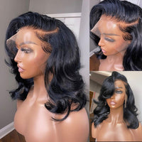 Loose Body Wave Lace Frontal Human Hair Wigs Transparent Water Wavy Human Hair Wig Short Bob Wig T Part Lace