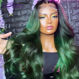 Ombre Green Lace Front Wigs 13x4 4x4 Wavy Human Hair 180% Green Brazilian Remy Lace Front Wigs Preplucked - Divine Diva Beauty