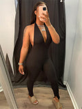 Halter Sleeveless Backless Jumpsuit One-pieces Club Outfits Black Skinny Jumpsuit bodysuit