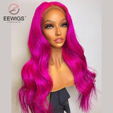 30 Inch Rose Pink Colored Body Wave 13x4 Synthetic Transparent Lace Front Glueless With Baby Hair