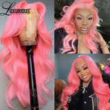 Pink Colored Human Hair Wigs 180 Density Body Wave Lace Front Wig Brazilian Remy Hair HD Transparent Lace Frontal Wig - Divine Diva Beauty