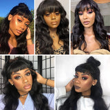 Human Hair Wigs With Bangs Body Wave Wig With Bangs Full Machine Made Wig Brazilian Remy Human Hair Wigs Glueless