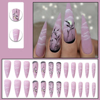 24pcs/Box Detachable Almond False Nails with Moon Star Design French Stiletto Fake Nail Patches Press On Nails Manicure Tips