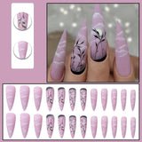 24pcs/Box Detachable Almond False Nails with Moon Star Design French Stiletto Fake Nail Patches Press On Nails Manicure Tips