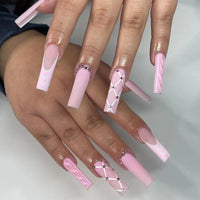 24pcs/box fake nails with Glue Detachable Long Ballerina False Nails With Design Wearable Fake Nails Full Cover Nail Tips