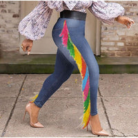 Plus Size avail Multicolor Tassel Patchwork Stretchy Skinny Jeans