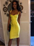 Sexy Sleeveless V Neck Yellow Midi Women Bodycon Bandage Dress - Divine Diva Beauty