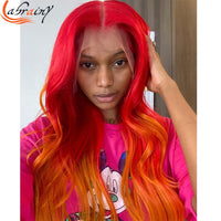 Ombre Red Colored 13x4 Lace Front Human Hair Body Wave Wigs 99J Ginger HD 360 Lace Frontal Human Hair Wig Full Glueless Blonde