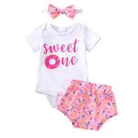 Newborn Infant Baby Girl Clothes Donut Print Letter Birthday Outfit bby