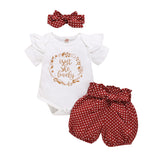 Baby Girls Clothes Romper Dot Pant with Elastic Waistband and Dot Headband with Bowknot 3Pcs Casual Outfits