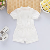 Baby Boy Gentlemen Clothes Set Bowtie Short Sleeve Cotton Romper + Suspender bottom Outfit