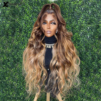 13x6 Body Wave Lace Front Wig Highlight Human Hair Brown Rooted Honey Blonde Brazilian Virgin Ombre 5x5 Silk Top Wigs