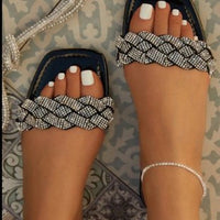 Sandals Summer Woven Bling Rhinestone Open Toe Shoes