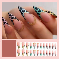 24pcs/Box Detachable Almond False Nails with Moon Star Design French Stiletto Fake Nail Patches Press On Nails Manicure Tips