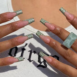 Pink Cow Design False Nail French Full Cover Long Coffin Fake Nails Glue DIY Manicure Nail Art press on nails nail tips