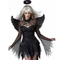 Halloween Costumes White Black Fallen Angel with Halo With Wings