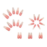 24pcs Long Ballet Pink Gradient Drilling Wearable False Nails Press On Nails  Full Cover Detachable Fingernails