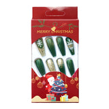 24pcs Christmas fake nails press on faux ongles french long coffin tips DIY manicure supplies snowflakes glitter false nail kit