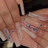 24pcs/box fake nails with Glue Detachable Long Ballerina False Nails With Design Wearable Fake Nails Full Cover Nail Tips