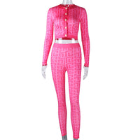 Sexy Pant Set Fashion Printed Women Two Piece Hight Elastic Outfit Long Sleeve Sweatshirt and Skinny Pants Casual Suit