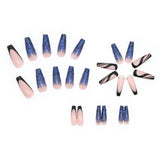 24Pc Wearable Fake Nails Blue Galaxy Long Ballet Shiny Full Cover Nail Tips Press On Nails DIY Manicure