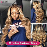 Body Wave Lace Front Wig Highlight Wig Human Hair Transparent Lace Wigs Body Wave 13x4 Lace Frontal Wig 28Inch - Divine Diva Beauty