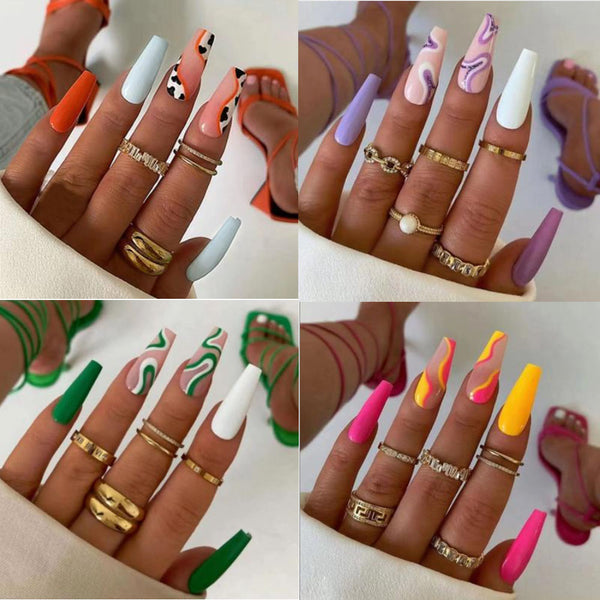 5Boxs nails with wavy design Detachable long coffin False Nails French ballet Nails Full Cover Nail Tips Press On Nails