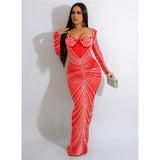 Solid Diamond Spaghetti Strap Sexy Night Party Maxi Dress