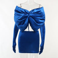 Big Bow Velvet Two Piece Set Dress with Gloves