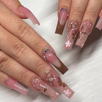 24Pcs Long Ballerina Fake Nails with Wings Pattern Full Cover Manicure Coffin False Nails Press On Nails Wearable Nail Tips