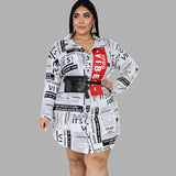 Plus Size avail Long Sleeve Turn-down Collar Printing Casual Sexy Fashion Mini Dresses