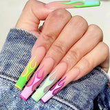 Press On Nails With Jelly Glue Full Cover Acrylic Nail Tips Colorful Pattern Manicure Too