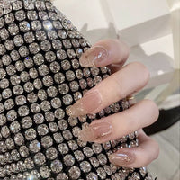 24pcs  Nails With Small Diamond Glue Type Long Paragraph Gradient Color Fashion Manicure Patch False Nails Press On Coffin