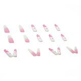 24pcs/box Gradient White Pink Tai Chi Wearing Nail Finished Fake Nail Patch Oval Head Pre Design Acrylic Nail Tips for Girls - Divine Diva Beauty